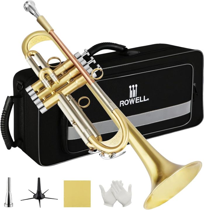 ROWELL Trumpet Standard Bb Trumpet Set Professional Trumpet Bass Trumpet for Beginners with Deluxe Hand Case,Gloves,7C Mouthpiece