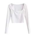 Square neck long sleeved T shirt for women wearing spicy girl style exposed collarbone short and slim fit bottom shirt with versatile ins top inside. 