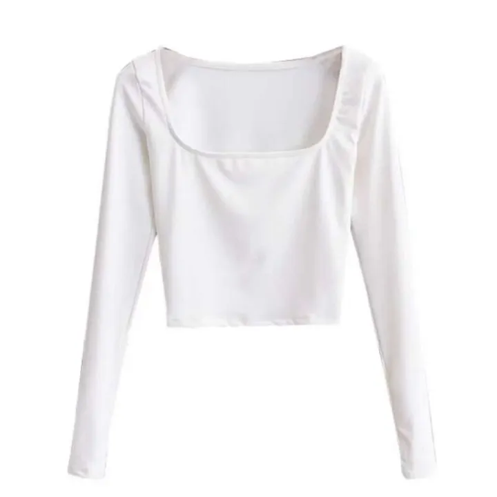 Square%20neck%20long%20sleeved%20T%20shirt%20for%20women%20wearing%20spicy%20girl%20style%20exposed%20collarbone%20short%20and%20slim%20fit%20bottom%20shirt%20with%20versatile%20ins%20top%20inside%20-%20Image%205