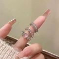 New Y2K Pink Crystal Irregular Heart Rings for Women Fashion Zircon Opening Finger Ring Sweet Girls Kpop Party Jewelry Gifts.