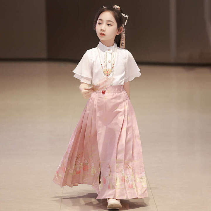 Women's Tang attire, Hanfu, girl's horse face suit, Chinese style skirt, summer ancient costume performance, children's formal dress skirt