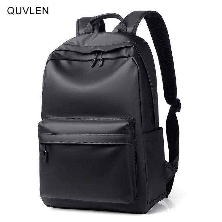 PU Leather Backpack For Men High Quality Business Travel Bag Solid Color Rucksack Unisex Simple Bagpack Holds 15.6 Inches Laptop