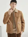Kuzu yün ceket erkek polar astarlı kalınlaşmış süet ceket gevşek rahat tüm maç düz renk yaka Patchwork Trendy sonbahar kış. 