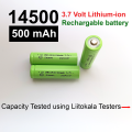14500 lithium battery 500mAh pointed head 3.7 volt rechargeable for small fan emergency light trimmer Toy Remote control Car. 