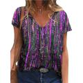 Short Sleeve Women T-Shirts Summer Female High Street Tee Lady Striped Print Casual Tops 5XL Large Size V-Neck T-Shirt Pullovers. 