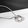 Classic Circle Ring Pendant Necklace- Men Stainless Steel  Color Round Rings Cuban Chain Necklace -Men Jewelry Gift. 