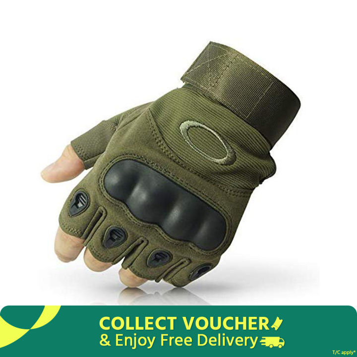 Half Finger Hand Gloves For Biker. khaki color- XL-L