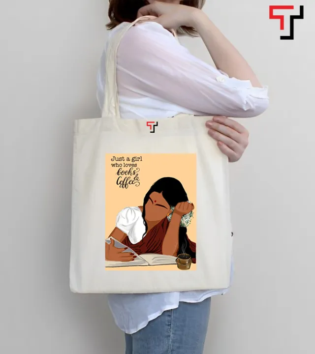 Customizely%20Illustrated%20bengali%20girl%20with%20saree%20Printed%20Black%20and%20White%20Canvas%20Tote%20Bag%20with%20Zipper%20for%20Girls%20-%20Image%202