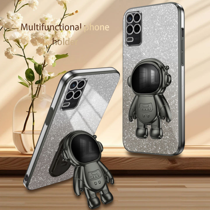 AnDyH%20Phone%20Case%20for%20OPPO%20A54%204G%20Flash%20Powder%20Gradient%20Plating%20Casing%20with%20Astronaut%20Stand%20-%20Image%203