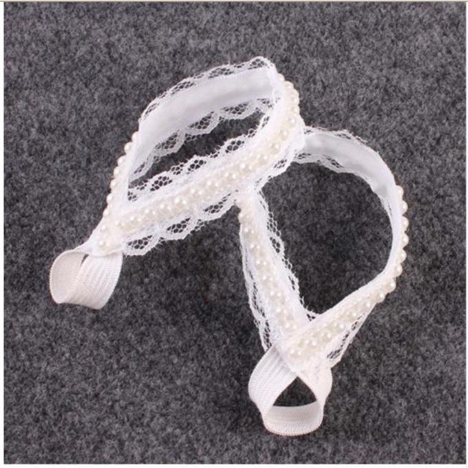 White Artificial Pearl Lace and Elastic Bare Foot Sandal For Girls