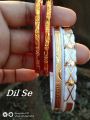 Golden Metal Work Trendy Unique White And Red Plastic Shakha Bangles Pola- 4 Pcs. It'S For Women Party , Wedding - Must Have. 