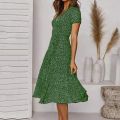 Summer Women’s Polka Dot A-Line Dress 2023 Casual V-neck Bandage Boho Beach Dress for Women Chic Midi Sundress Robe.
