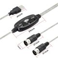 USB MIDI Cable Adapter, USB Type A Male to MIDI Din 5 Pin In-Out Cable Interface with LED Indicator for Music Keyboard. 