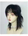VICWIG Mullet Head Wig Short Synthetic Straight Black Fluffy Natural Wolf Tail Hair Men and Women Wig for Daily Party Cosplay.