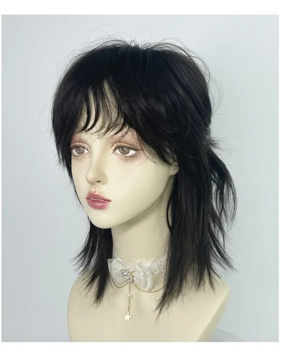 VICWIG%20Mullet%20Head%20Wig%20Short%20Synthetic%20Straight%20Black%20Fluffy%20Natural%20Wolf%20Tail%20Hair%20Men%20and%20Women%20Wig%20for%20Daily%20Party%20Cosplay%20-%20Image%203
