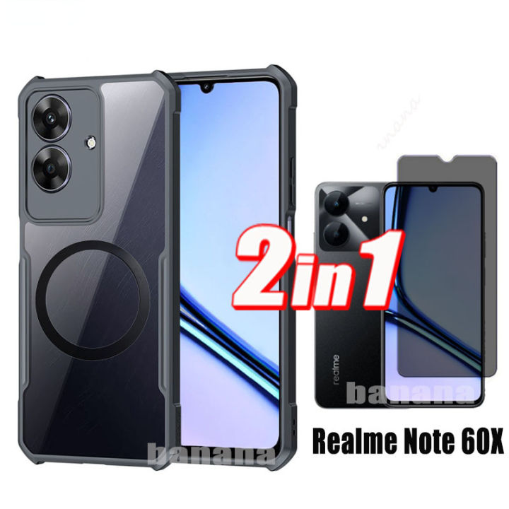 2 in 1 Realme Note 60X Shockproof Case for Realme Note 60 C75 Anti Blue Light Ray Tempered Glass