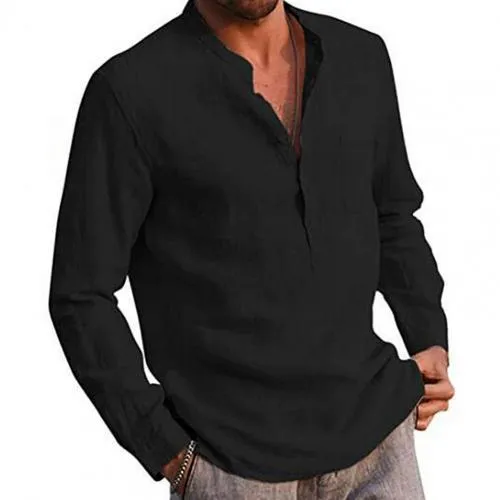 2021%20Men%20Casual%20Shirts%20Solid%20Color%20V%20Neck%20Long%20Sleeve%20Shirt%20Simple%20Button%20Pocket%20Top%20Cotton%20Linen%20Skin-friendly%20Daily%20Wear%20Shirt%20-%20Image%202