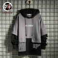 Spring and autumn hoodies men's thin color matching -hop tide brand loose tooling ckets handsome hooded jacket men's. 