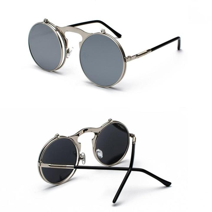 Steampunk Round Sunglasses Women Men Metal Vintage Flip Circular Double  lens Sun Glasses Style CIRCLE Shades Gafas Oculos De S