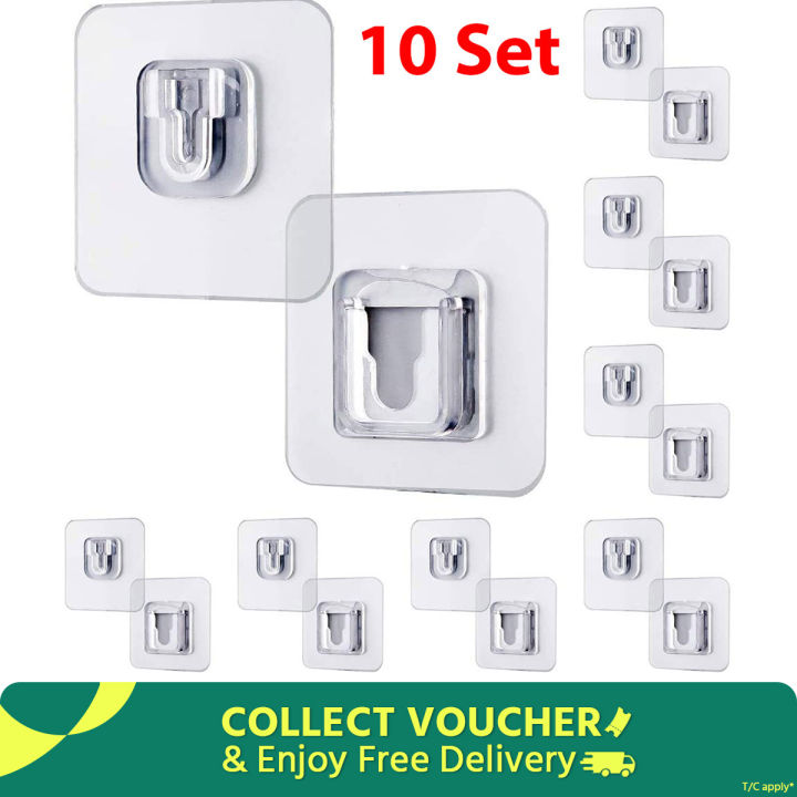 10Pair Double Sided Wall Adhesive Hook Socket Holder