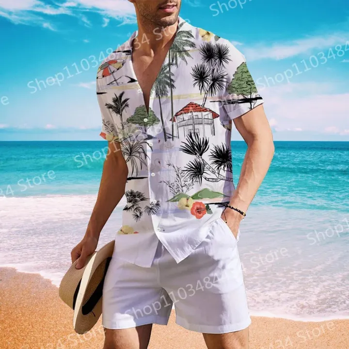 Coconut Tree Shirts For Men 3d Printed Men's Hawaiian Shirt Beach Short Sleeve Fashion Tops Tee Shirt Man Blouse Camisa
