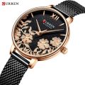 Curren 9065 Quartz Watch Luxury Brand Stainless Steel Strap for Women Black. 