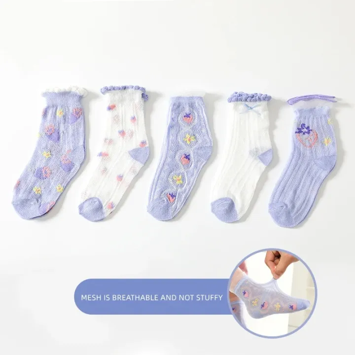 Kids%20Socks%205%20Pairs/Lot%20Spring%20Summer%20Cotton%20Girls%20Boys%20Cute%20Flowers%20Pattern%20For%20Children%20Baby%20Princess%20Mesh%20Socks%200-12%20Years%20Old%20-%20Image%203