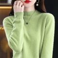 100% Wool Cashmere Sweater Women's Knitted Sweater Half High Collar Long Sleeve Pullover Autumn and Winter Fashion Warm Top.