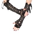 1 Pair Halloween Retro Women Long Gloves Lace Corset Arm Elbow Fingerless Black Glove.