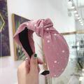 New Fashion Girls Headband Handmade Shining Pearls Rhinestone Ornament Hairband Women Middle Knot Turban Hair Accessories. 