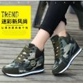 Outdoor Leather Canvas Shoes Women's Shoes Mesh Height Increasing Insole6cmStudent Sneakers Non-Slip Wear-Resistant Tide.