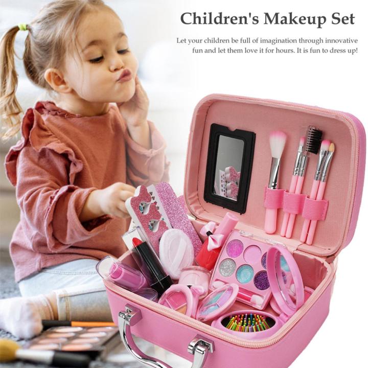 Kid's Makeup Toy Set, Washable Cosmetic Beauty Set With Cosmetic Bag For Little Girls Princess Birthday Present Gife Professional safety design