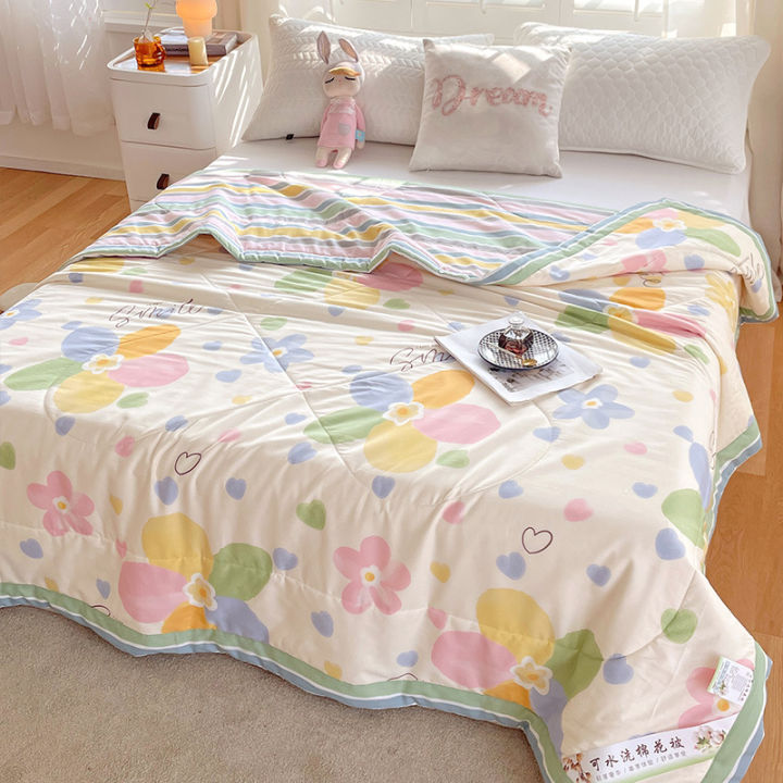 100%Inside and Outside Cotton Summer Quilt Airable Cover Summer Blanket Pure Cotton Double Single Machine Washable Summer Thin Quilt Core