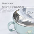 Hamshmoc Stainless Steel Baby Feeding Bowl Spoon Dust Protection Sealing Children'S Bowl And Spoon Set Anti-Scald Insulation Baby Tableware Self-Eating Training. 