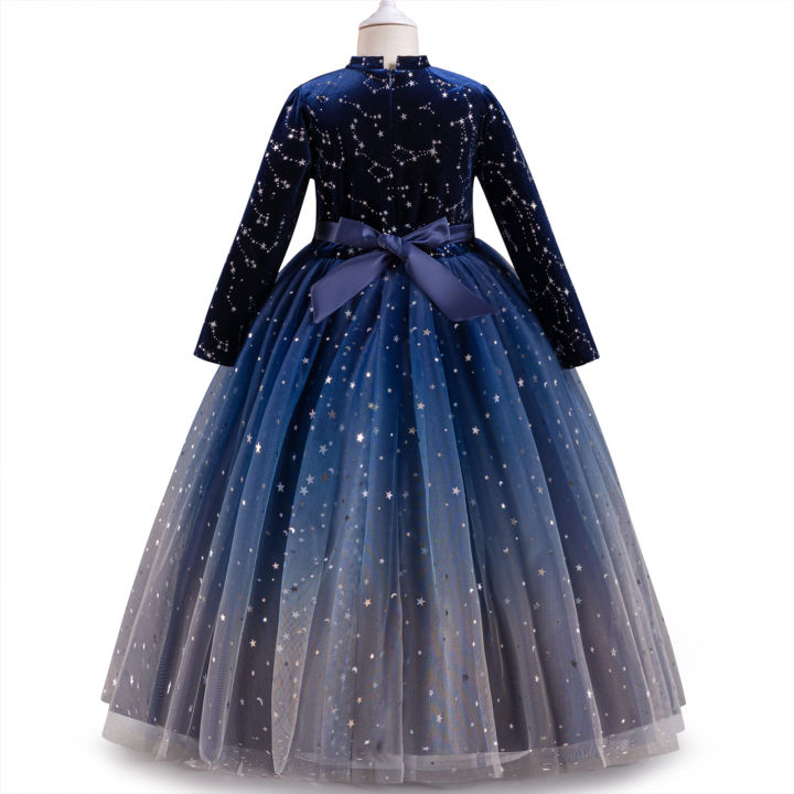 GC Girls Long Sleeve Princess Dress Gradient Starry Sky Mesh Skirt Velvet  Party Dress For Wedding Masquerade Party | Daraz.com.bd