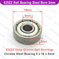 10pcs 625ZZ Deep Groove Ball Bearings 625z 5 x 16 x 5mm Bearing Steel Bore 5mm diameter. 
