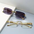 New Rimless Rectangle Vintage Metal Leopard Head Sunglasses Fashion Frameless Tinted Glasses Shades for Women Men. 