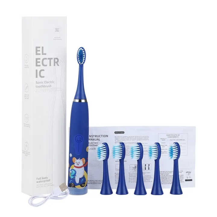 Children%20Sonic%20Electric%20Toothbrush%20Cartoon%20Pattern%20USB%20Smart%20Kids%20Tooth%20Brush%206%20Replacement%20Brush%20Heads%20Oral%20Care%20Cleaning%20Tool%20-%20Image%205