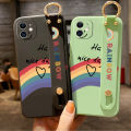 Hontinga for Xiaomi Mi 11 Lite 5G NE Wrist Strap Case Lovely Graffiti Rainbow Smile Thin Phone Cover Square Edge Liquid Silicone Creativity Phone Case.