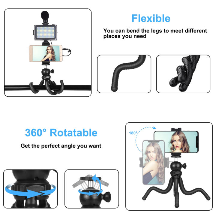 PULUZ%20Mini%20Octopus%20Flexible%20Tripod%20Holder%20+%20Phone%20Clip%20+%20Microphone%20+%20Fill%20Light%20Kit%20for%20Live%20Broadcast%20-%20Image%209