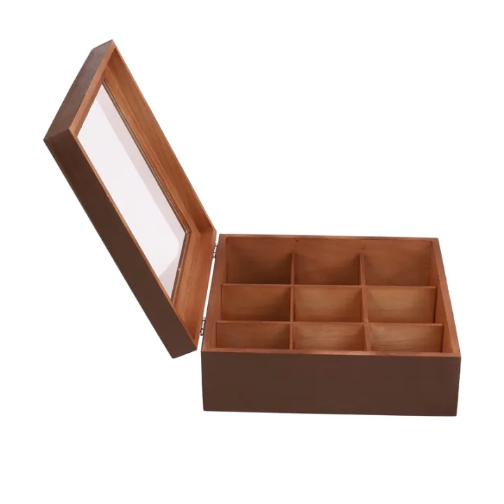 Wooden%209%20Grids%20Tea%20Box%20Tea%20Bags%20Container%20Storage%20Box%20Square%20Gift%20Box%20Case%20Transparent%20Top%20Lid%20Jewelry%20Storage%20Box%20-%20Image%203