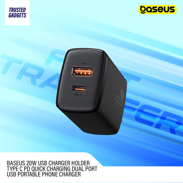 Baseus 20w Usb Charger Holder Type C Pd Quick Charging Dual Port Usb Portable Phone Charger