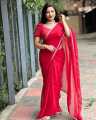 Exclusive Design Red Color Georgette lace and stone work Saree With Matching Blouse pis for women.