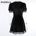 Goth Dark Velvet Romantic Gothic Vintage Black Mini Dresses Women Lace ALine High Waist Emo Clothes Pleated Partywear Dress. 
