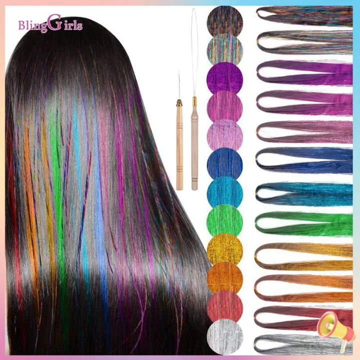 Hair Tinsel Extension Rat Tail Comb 12 Colors Tinsel Hair Extensions