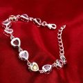 Solid 925 Sterling silver Bracelets chain beautiful Colors crystal stone drop Jewelry fashion for women wedding lady cute.
