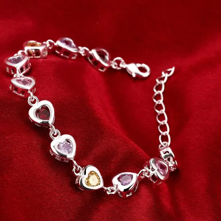 Solid%20925%20Sterling%20silver%20Bracelets%20chain%20beautiful%20Colors%20crystal%20stone%20drop%20Jewelry%20fashion%20for%20women%20wedding%20lady%20cute%20-%20Image%204