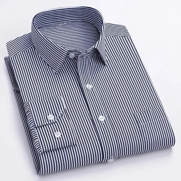 New%20Men's%20Classic%20Long%20Sleeve%20striped%20Basic%20Dress%20Shirts%20Single%20Patch%20Pocket%20Formal%20Business%20Standard-fit%20Office%20Social%20Shirt%20-%20Image%203