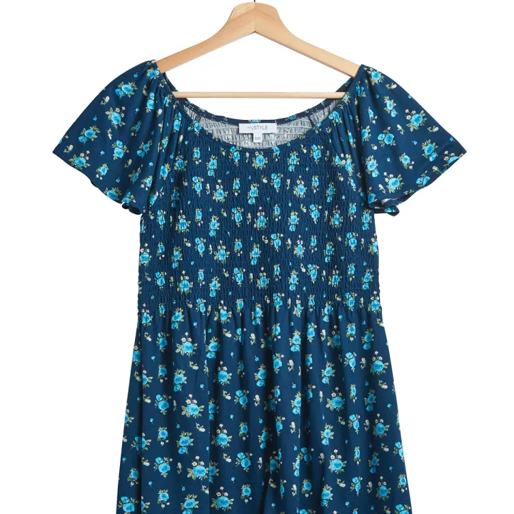 Womens%20Smocked%20Printed%20Round%20Neck%20Short%20Sleeves%20Tops%20From%20Levin%20-%20Image%207