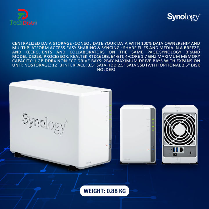 Synology%20DS223j%20NAS,%202-Bay%20DiskStation%20,%20Realtek%20RTD1619B%2064-bit,%204-core%201.7%20GHz%20-%20Image%205